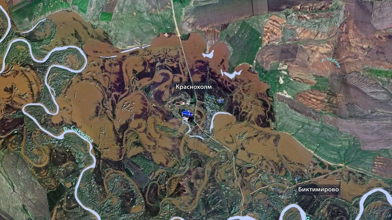 Ситуация с паводком в Оренбургской области видна из космоса